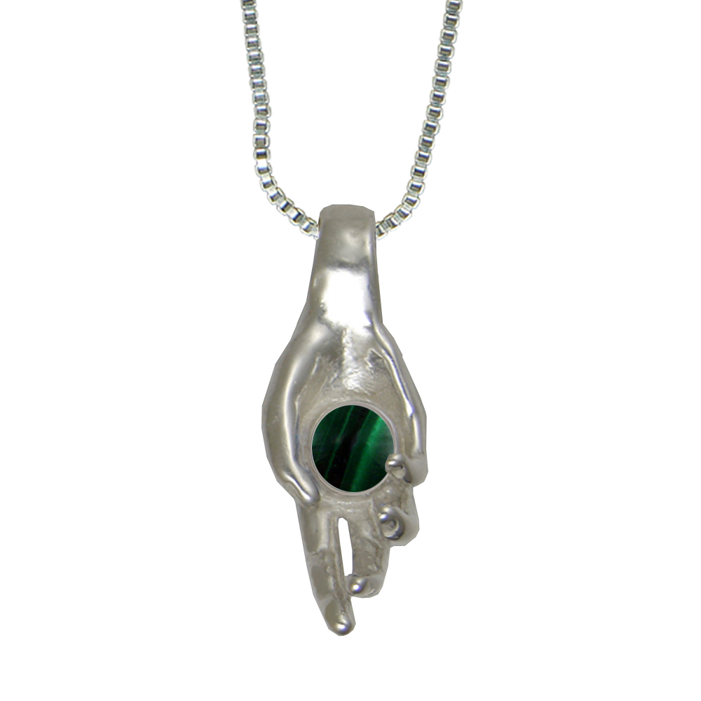 Sterling Silver Healing Hand Pendant With Malachite